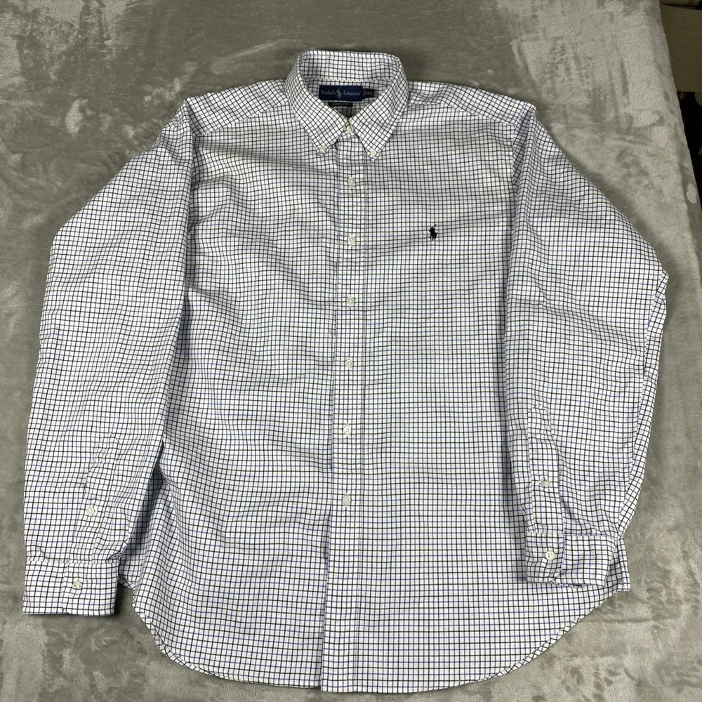Ralph Lauren Men's XL Classic Fit Blue Black Check Plaid Button Down Pony